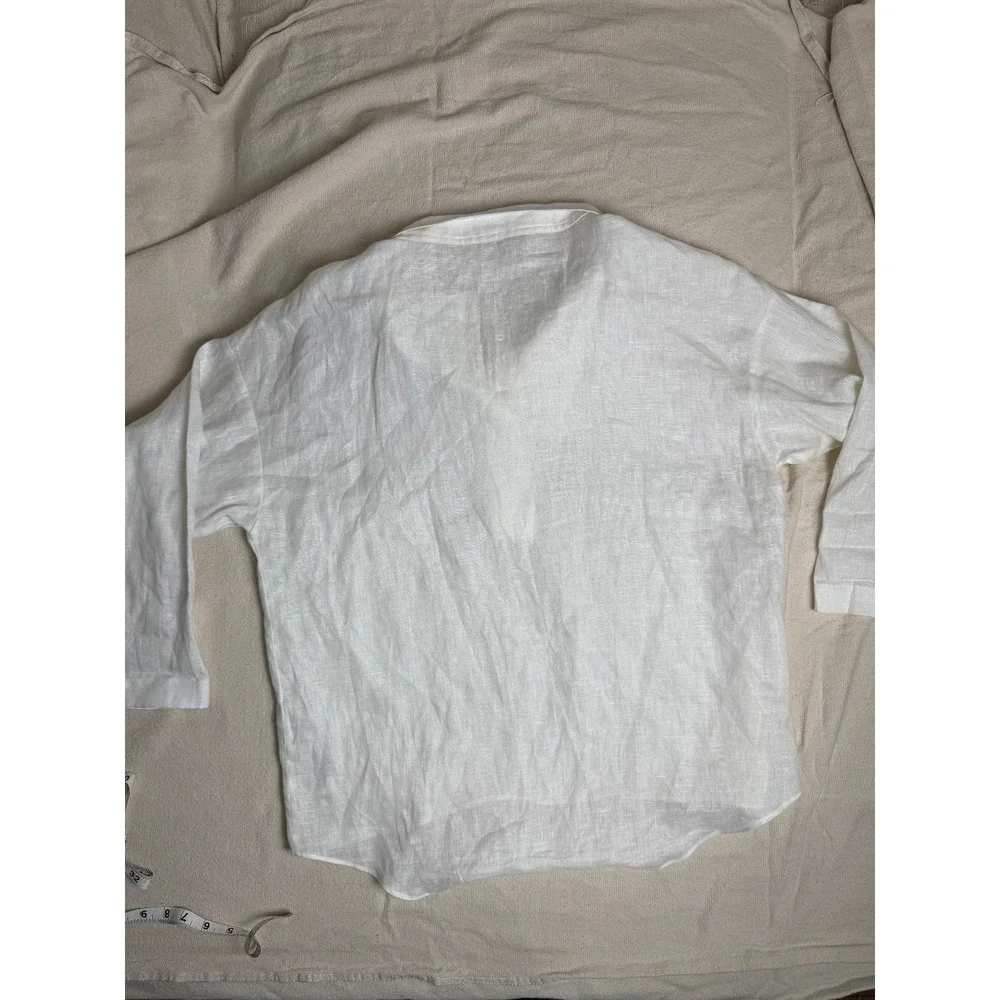 Zara women's long-sleeved linen blouse with buttons, siz S, white - Picture 3 of 6